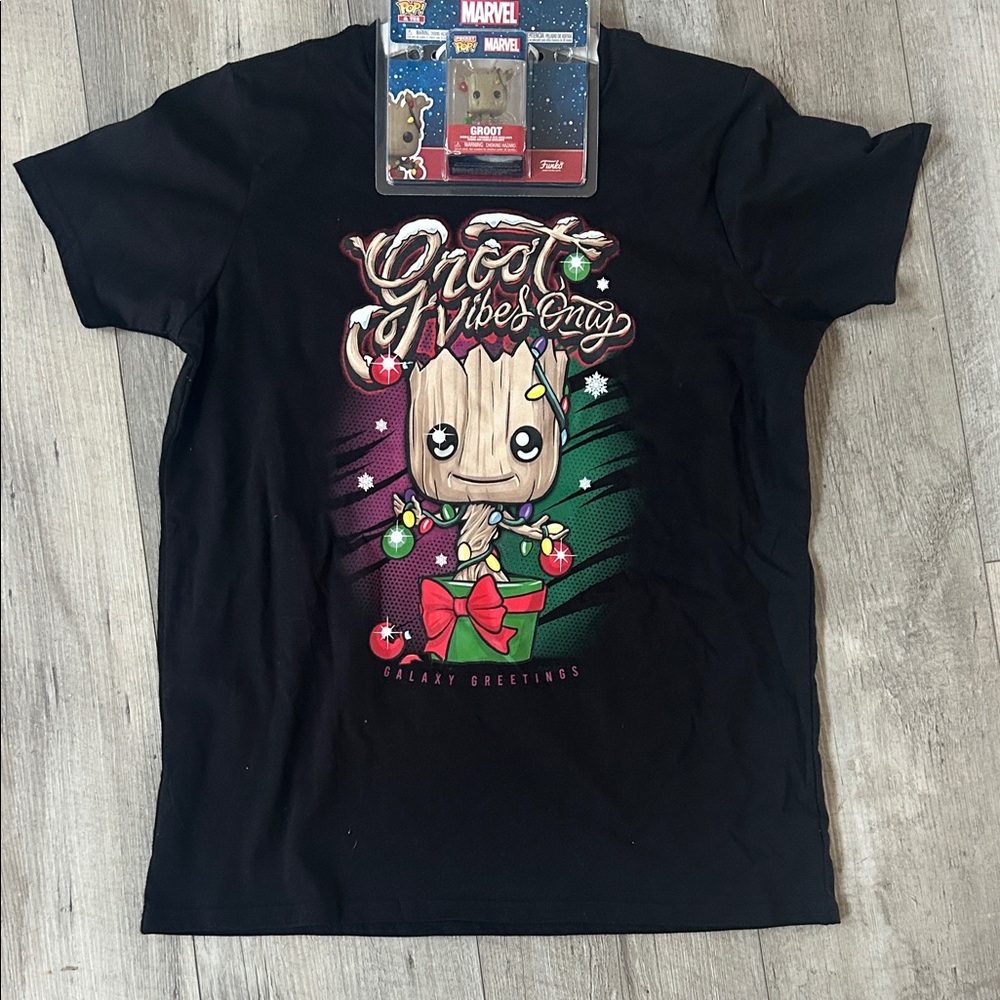 Marvel Kids Black Groot Vibes Only Holiday Graphic with toy